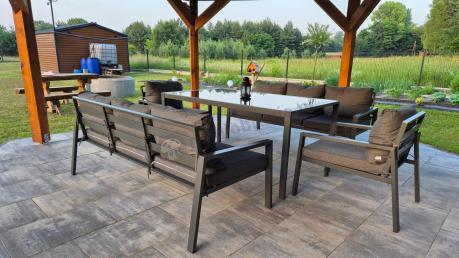 Metalowy zestaw mebli na taras dla 8 osób Sodor Grande - Dark Grey