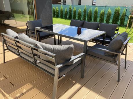 Metalowy zestaw mebli na taras dla 8 osób Sodor Grande - Dark Grey