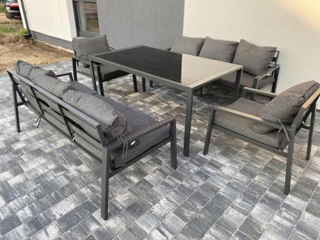 Metalowy zestaw mebli na taras dla 8 osób Sodor Grande - Dark Grey