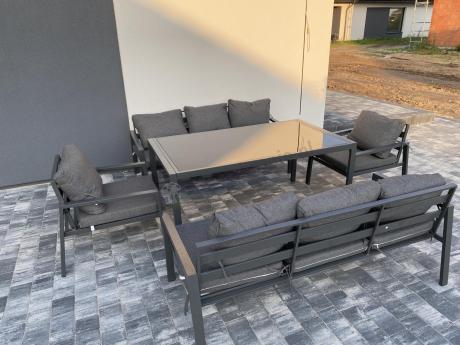 Metalowy zestaw mebli na taras dla 8 osób Sodor Grande - Dark Grey