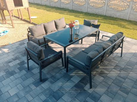 Metalowy zestaw mebli na taras dla 8 osób Sodor Grande - Dark Grey