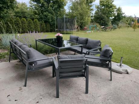 Metalowy zestaw mebli na taras dla 8 osób Sodor Grande - Dark Grey