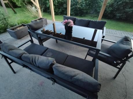 Metalowy zestaw mebli na taras dla 8 osób Sodor Grande - Dark Grey