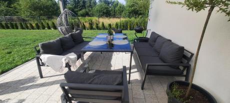 Metalowy zestaw mebli na taras dla 8 osób Sodor Grande - Dark Grey