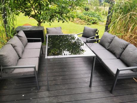 Metalowy zestaw mebli na taras dla 8 osób Sodor Grande - Dark Grey