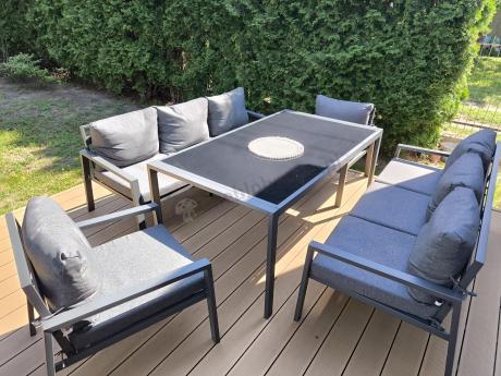 Metalowy zestaw mebli na taras dla 8 osób Sodor Grande - Dark Grey