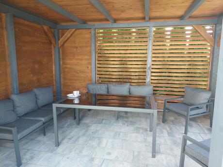 Metalowy zestaw mebli na taras dla 8 osób Sodor Grande - Dark Grey