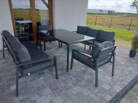 Metalowy zestaw mebli na taras dla 8 osób Sodor Grande - Dark Grey