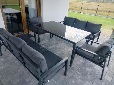 Metalowy zestaw mebli na taras dla 8 osób Sodor Grande - Dark Grey