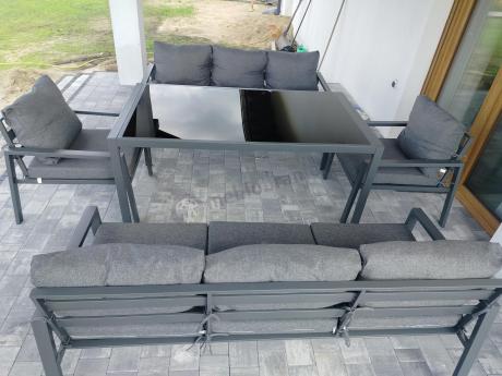 Metalowy zestaw mebli na taras dla 8 osób Sodor Grande - Dark Grey