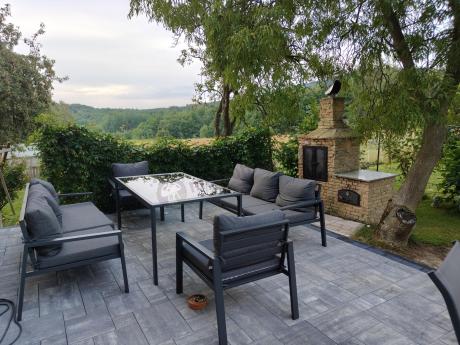 Metalowy zestaw mebli na taras dla 8 osób Sodor Grande - Dark Grey