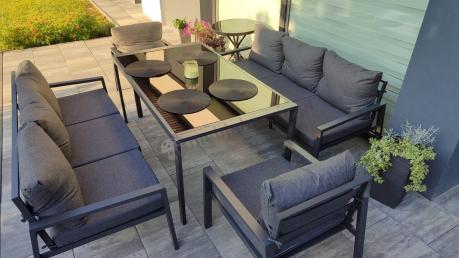 Metalowy zestaw mebli na taras dla 8 osób Sodor Grande - Dark Grey