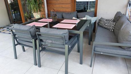 Metalowy zestaw mebli na taras dla 8 osób Sodor Grande - Dark Grey