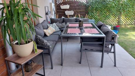 Metalowy zestaw mebli na taras dla 8 osób Sodor Grande - Dark Grey