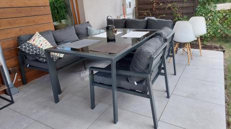 Metalowy zestaw mebli na taras dla 8 osób Sodor Grande - Dark Grey