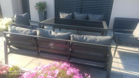Metalowy zestaw mebli na taras dla 8 osób Sodor Grande - Dark Grey