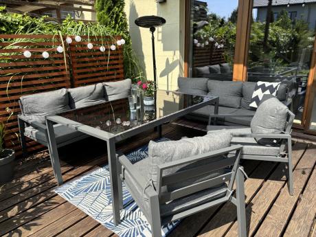 Metalowy zestaw mebli na taras dla 8 osób Sodor Grande - Dark Grey