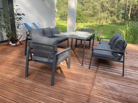 Metalowy zestaw mebli na taras dla 8 osób Sodor Grande - Dark Grey