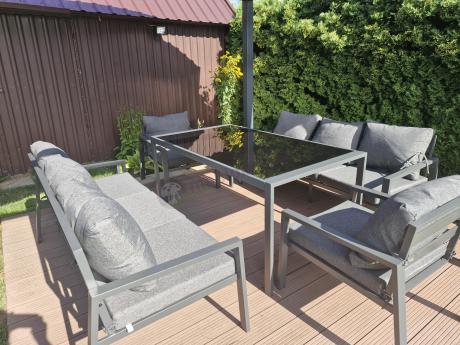 Metalowy zestaw mebli na taras dla 8 osób Sodor Grande - Dark Grey