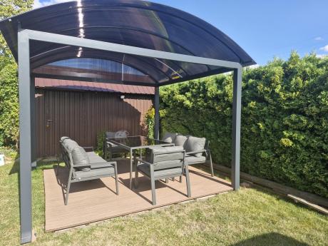 Metalowy zestaw mebli na taras dla 8 osób Sodor Grande - Dark Grey