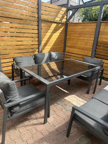 Metalowy zestaw mebli na taras dla 8 osób Sodor Grande - Dark Grey