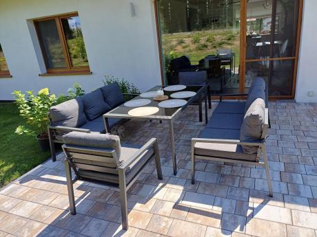 Metalowy zestaw mebli na taras dla 8 osób Sodor Grande - Dark Grey