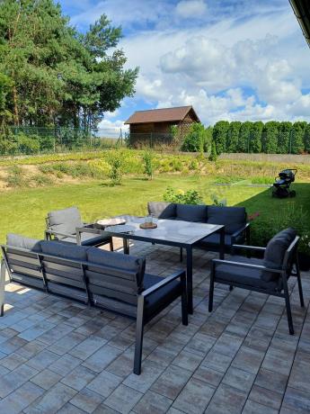 Metalowy zestaw mebli na taras dla 8 osób Sodor Grande - Dark Grey