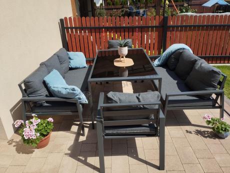 Metalowy zestaw mebli na taras dla 8 osób Sodor Grande - Dark Grey