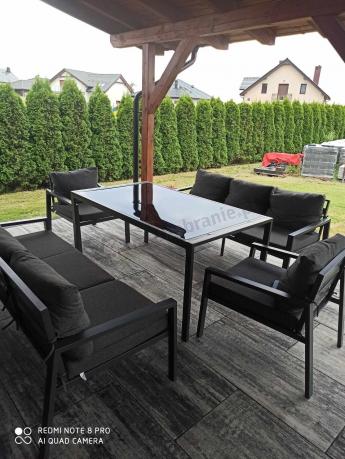 Metalowy zestaw mebli na taras dla 8 osób Sodor Grande - Dark Grey