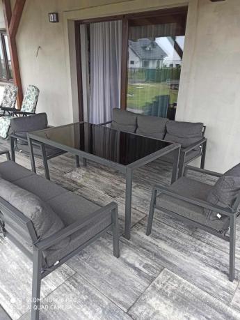 Metalowy zestaw mebli na taras dla 8 osób Sodor Grande - Dark Grey