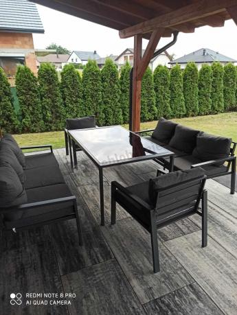 Metalowy zestaw mebli na taras dla 8 osób Sodor Grande - Dark Grey