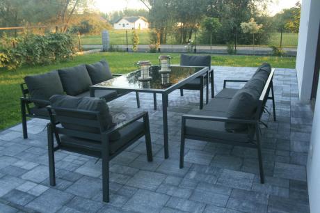 Metalowy zestaw mebli na taras dla 8 osób Sodor Grande - Dark Grey