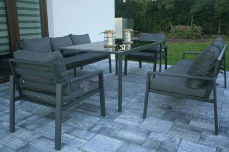 Metalowy zestaw mebli na taras dla 8 osób Sodor Grande - Dark Grey