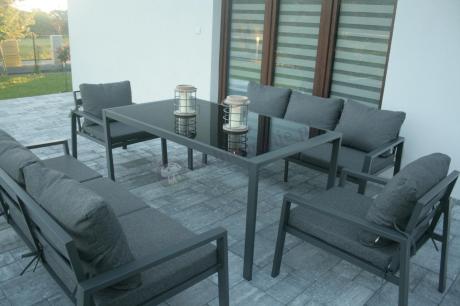 Metalowy zestaw mebli na taras dla 8 osób Sodor Grande - Dark Grey