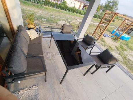 Metalowy zestaw mebli na taras dla 8 osób Sodor Grande - Dark Grey