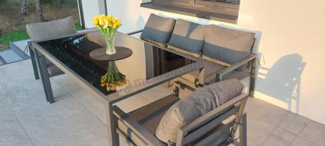 Metalowy zestaw mebli na taras dla 8 osób Sodor Grande - Dark Grey