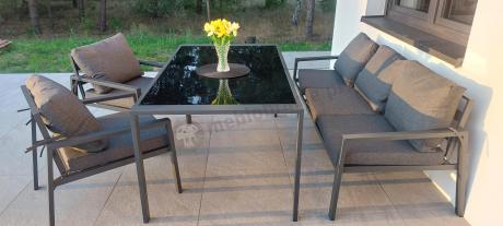 Metalowy zestaw mebli na taras dla 8 osób Sodor Grande - Dark Grey