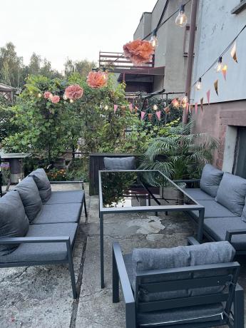 Metalowy zestaw mebli na taras dla 8 osób Sodor Grande - Dark Grey