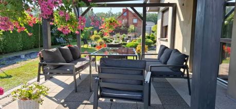 Metalowy zestaw mebli na taras dla 8 osób Sodor Grande - Dark Grey