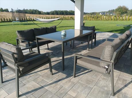 Metalowy zestaw mebli na taras dla 8 osób Sodor Grande - Dark Grey