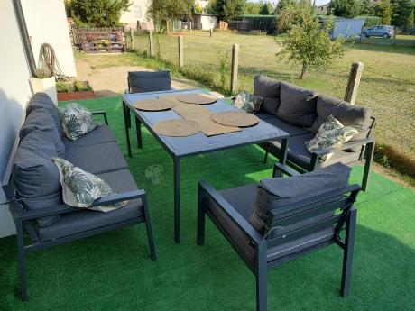 Metalowy zestaw mebli na taras dla 8 osób Sodor Grande - Dark Grey