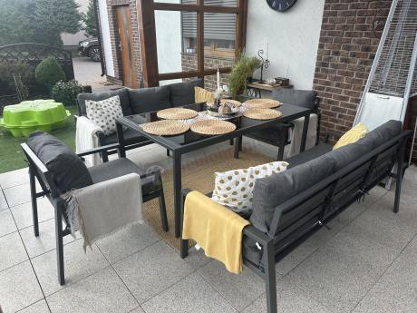 Metalowy zestaw mebli na taras dla 8 osób Sodor Grande - Dark Grey