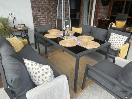 Metalowy zestaw mebli na taras dla 8 osób Sodor Grande - Dark Grey