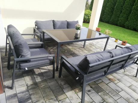 Metalowy zestaw mebli na taras dla 8 osób Sodor Grande - Dark Grey