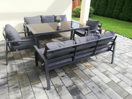Metalowy zestaw mebli na taras dla 8 osób Sodor Grande - Dark Grey