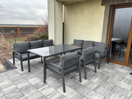 Metalowy zestaw mebli na taras dla 8 osób Sodor Grande - Dark Grey