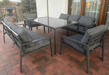 Metalowy zestaw mebli na taras dla 8 osób Sodor Grande - Dark Grey