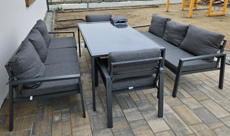 Metalowy zestaw mebli na taras dla 8 osób Sodor Grande - Dark Grey