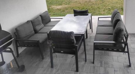 Metalowy zestaw mebli na taras dla 8 osób Sodor Grande - Dark Grey