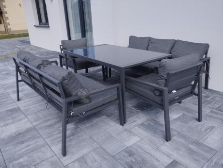 Metalowy zestaw mebli na taras dla 8 osób Sodor Grande - Dark Grey